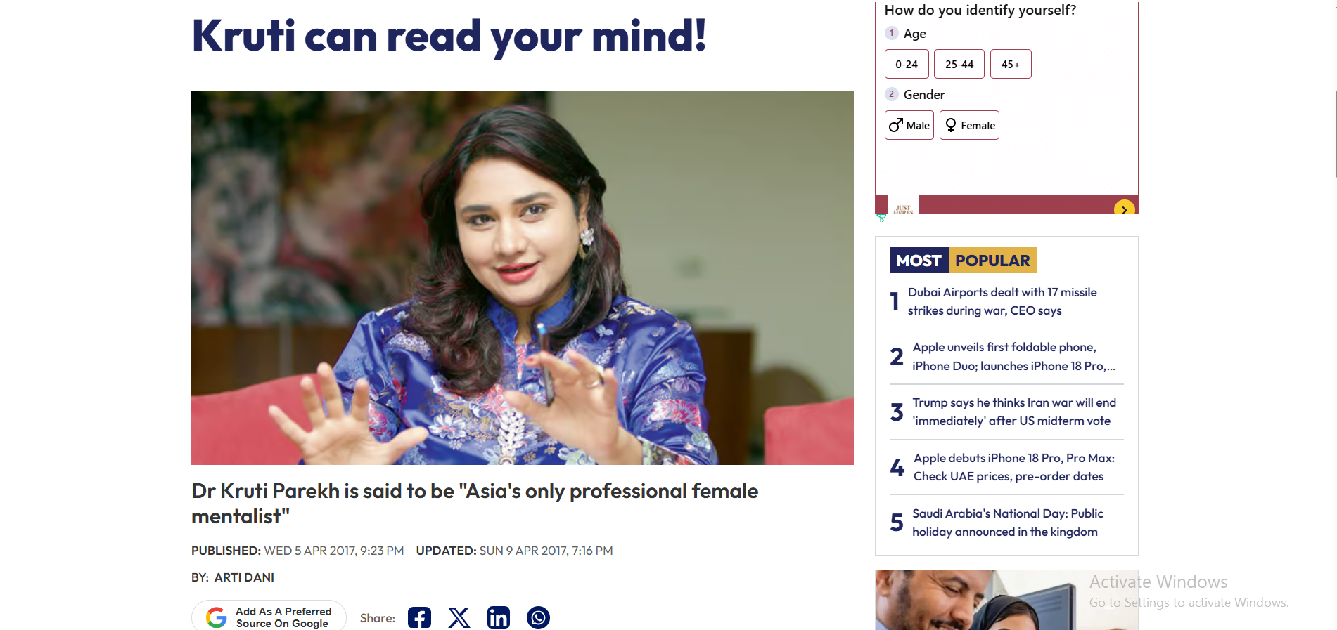 Kruti Can Read Your Mind - Khaleej Times